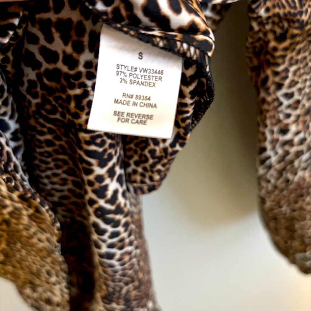 Adrienne Vittadini Leopard Print Women Tie Neck Blouse - Picture 4 of 5